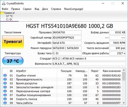 CrystalDiskInfo: Главное окно программы