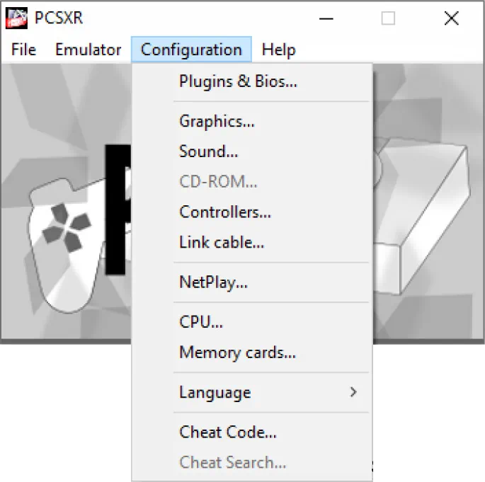 Меню PCSXR